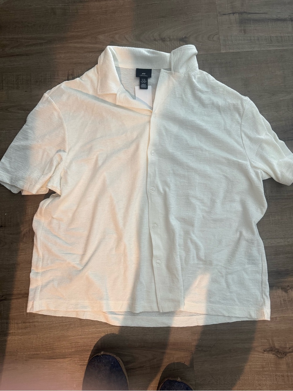 H&M Cream Textured Short Sleeve Button-Up